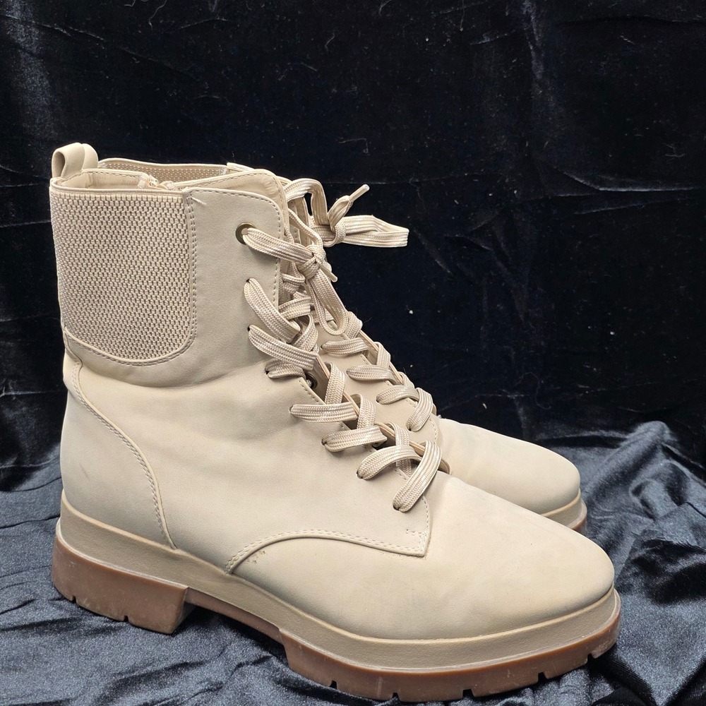 SOUL Naturalizer Ozzy Lace‎ Up Combat Boots Beige Faux Leather Side Zip Women 10